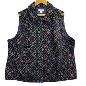 CJ‎ Banks 3X Colorful Diamond Pattern Sleeveless Tapestry Vest Full Zip